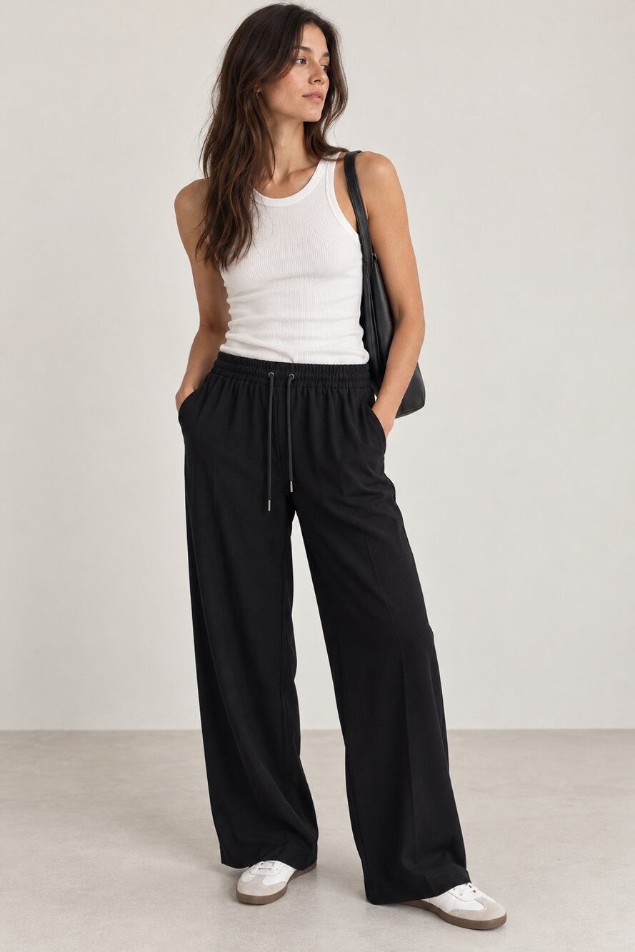 Aritzia Wilfred Black Wide Leg Drawstring Pull On Pants Size L